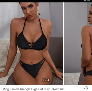 Ring Linked Triangle High Cut Bikini Swimsuit